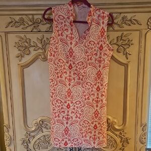 Sleeveless Red and White Patterned Dress